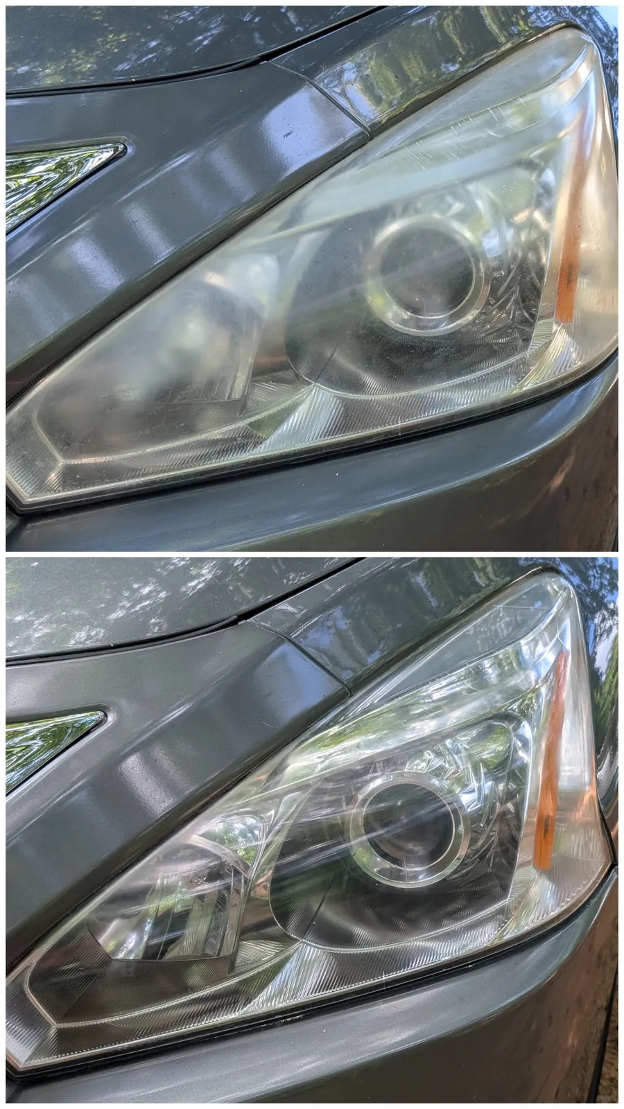 Close-up of Nissan Altima before and after