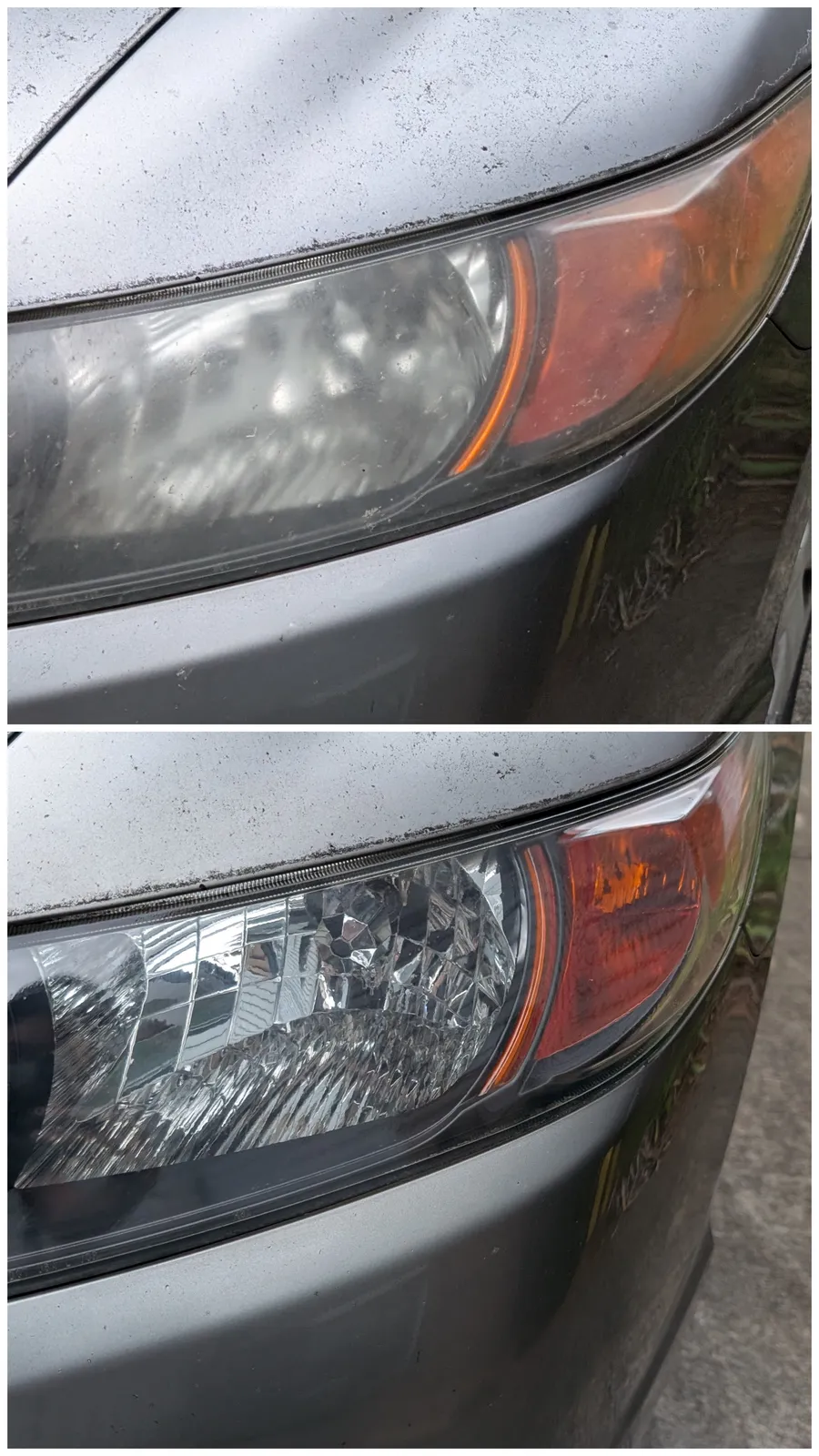 Close-up of Honda Civic before and after